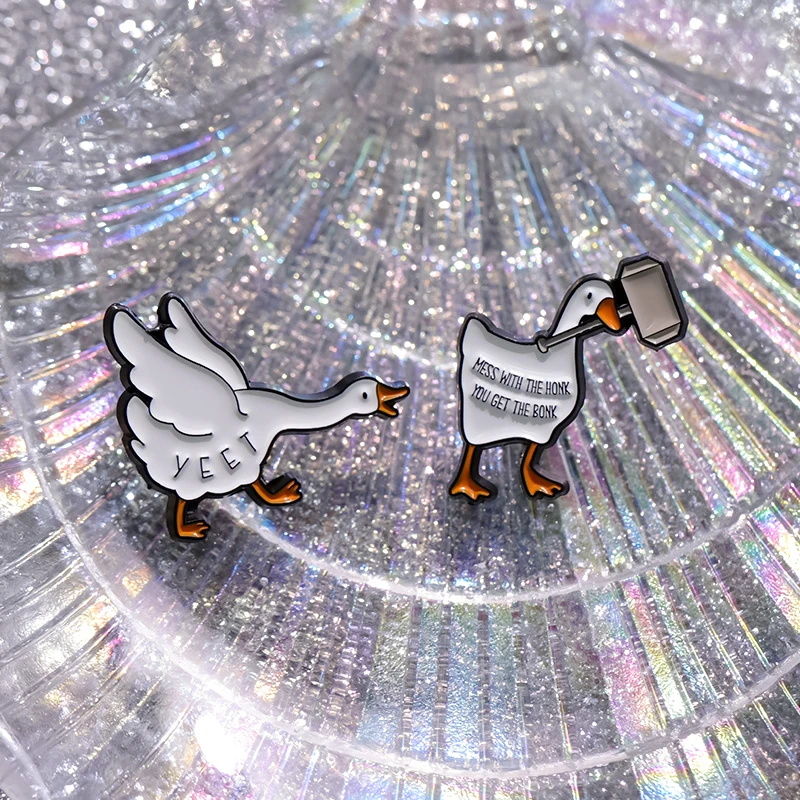 Animal Duck Goose Enamel Pin Rose Bread in His Mouth Brooch Cartoon Badge Backpack Women Men Lapel Friends Jewelry
