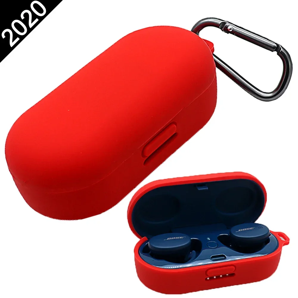 Carabiner 키 체인이있는 Bose Sport 무선 이어 버드 용 보호용 세척 가능 방진 충격 방지 실리콘 케이스 스킨 커버 백