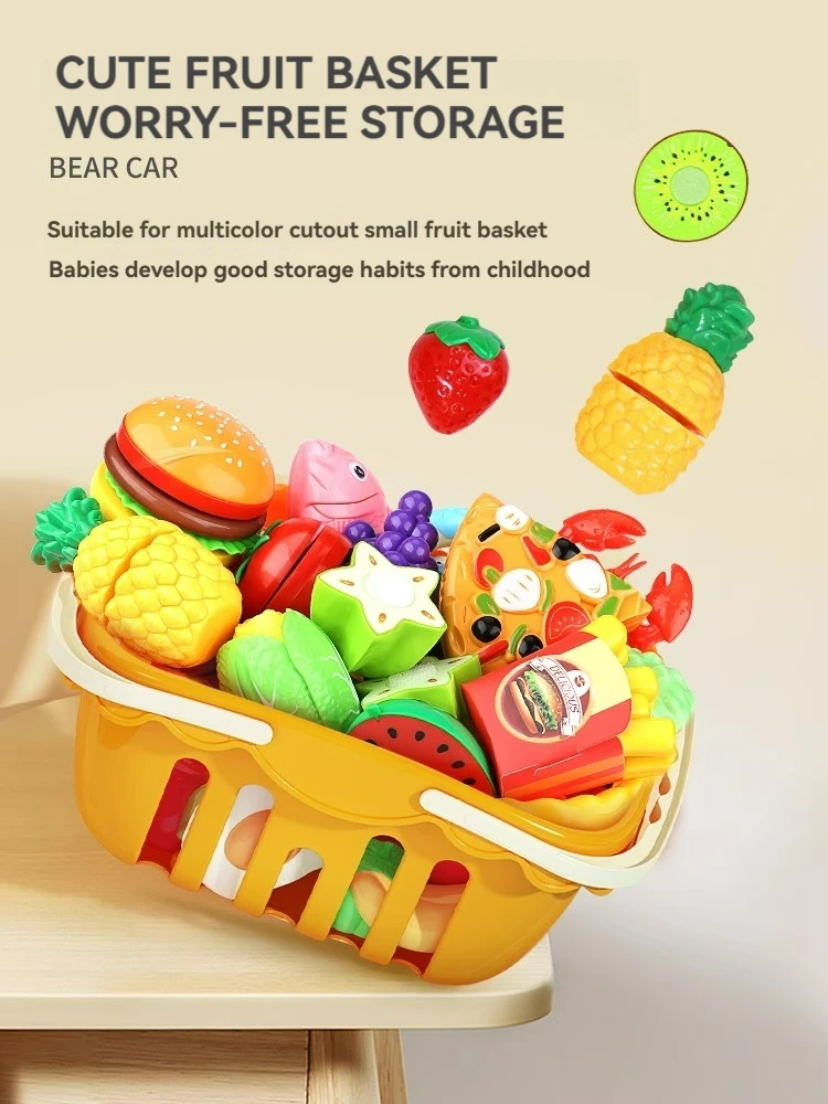 Kids Shopping Cart Trolley Play Set With Food Fruit Vegetables Accessories Play House Educational Toy Simulation Gifts for Girls 3