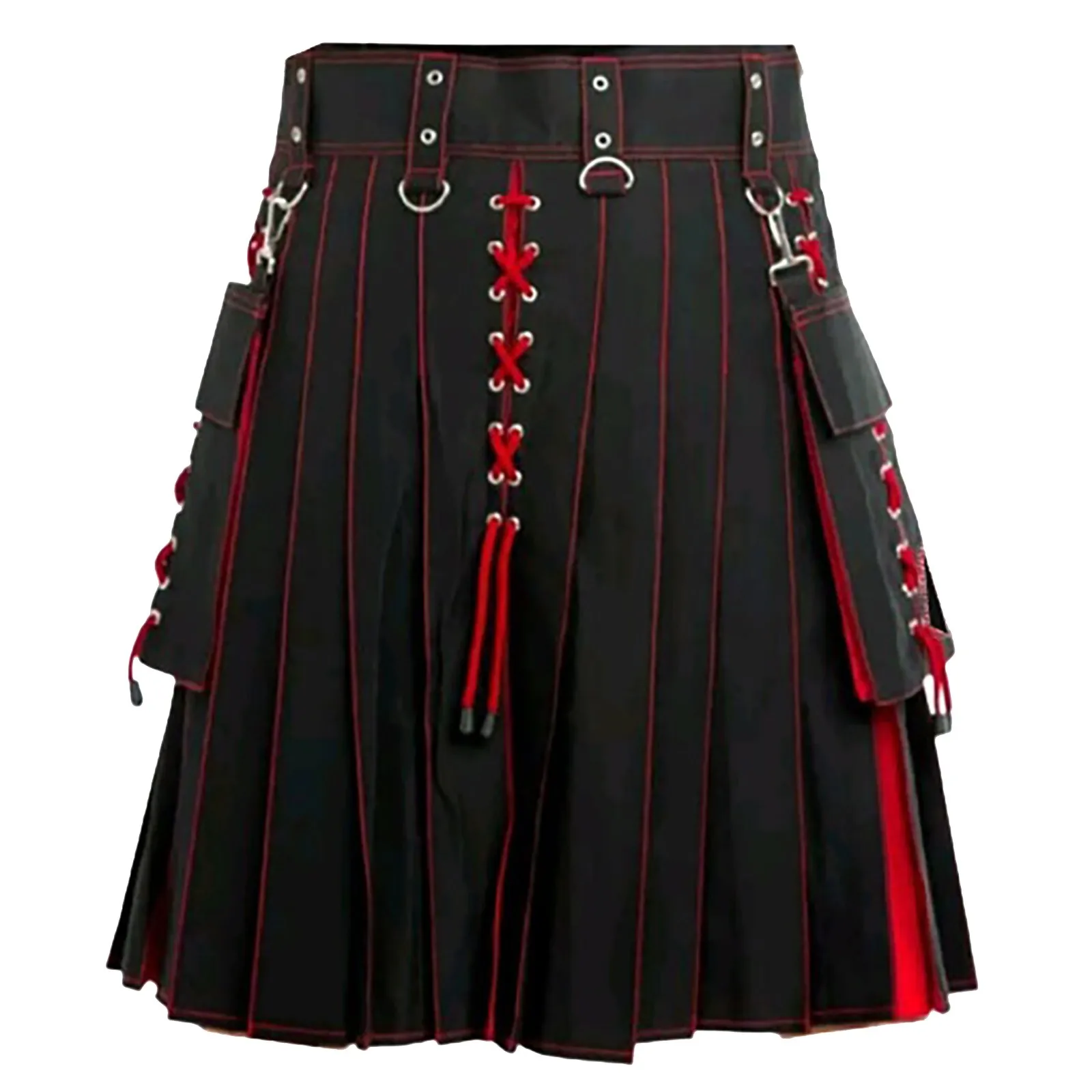 Kilt Scozzese Da Uomo Scozia Gonna A Pieghe Gotica Retrò Pantaloncini Hip Hop Telai Tasche Cinturini In Pelle Kilt Per Uomo Kilt Tradizionale