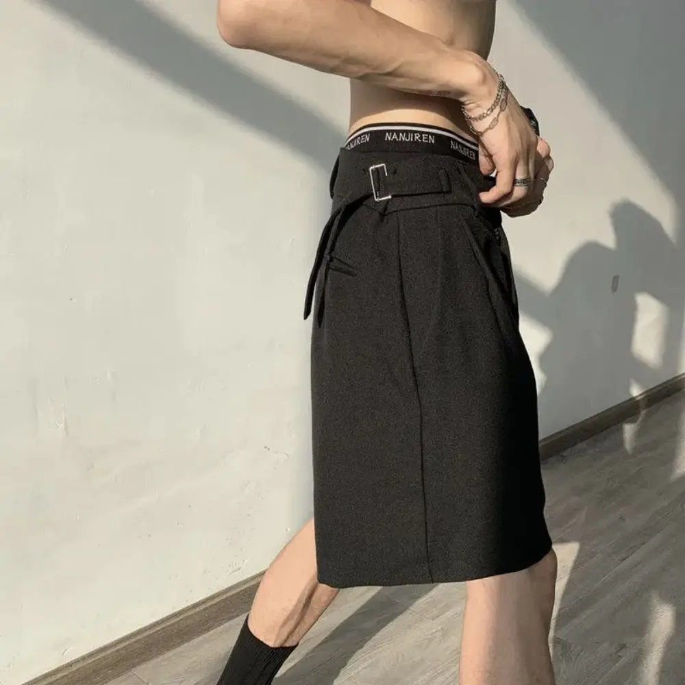 Fashion Casual Shorts Men Summer Korean Chic Wide Leg Trousers Male Knee-length Sashes Draped Loose Retro Popular High Street 2