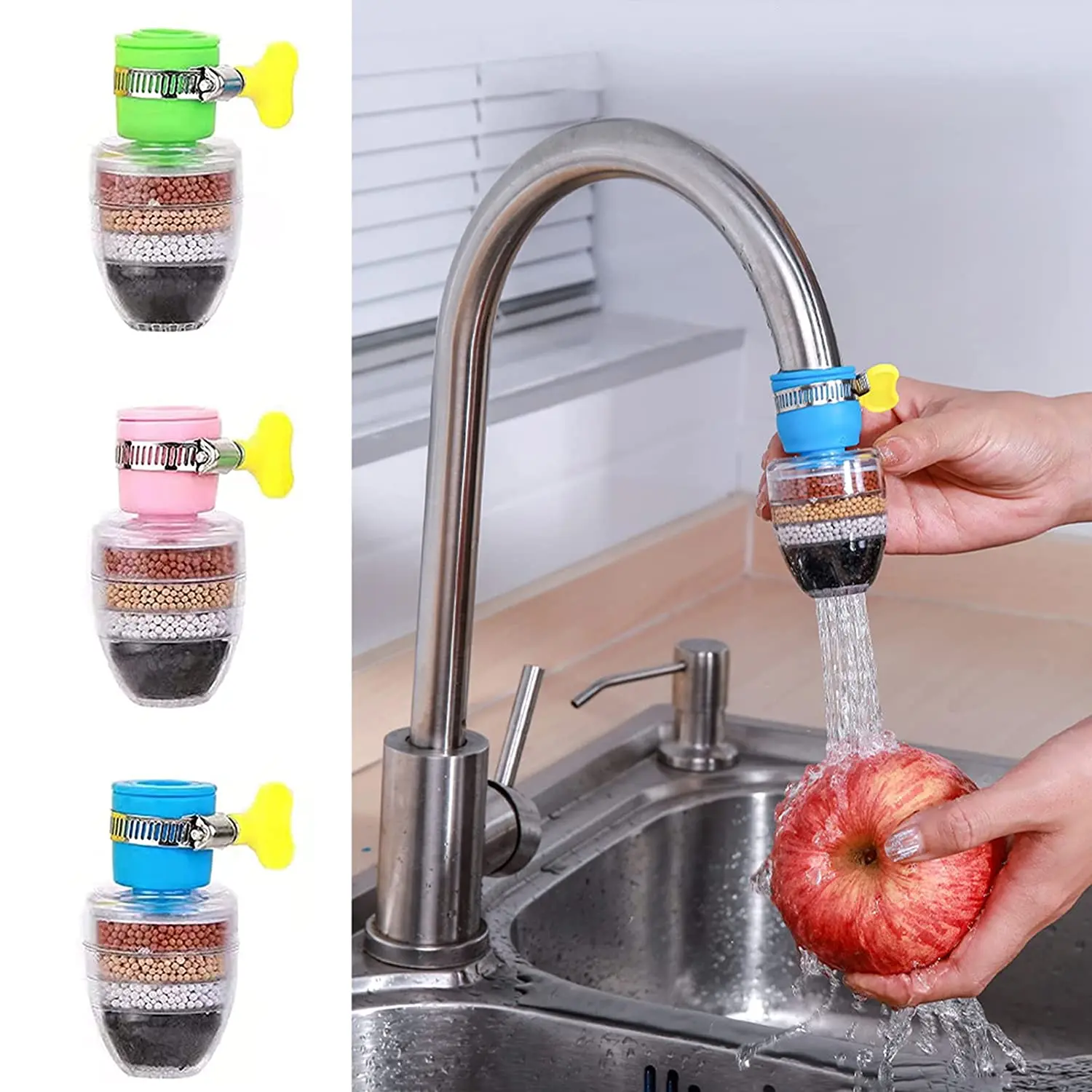 Faucet Mount Filters Purifier Kitchen Tap Filtration Activated Carbon Removes Chlorine Fluoride Heavy Metals Hard Water for Home