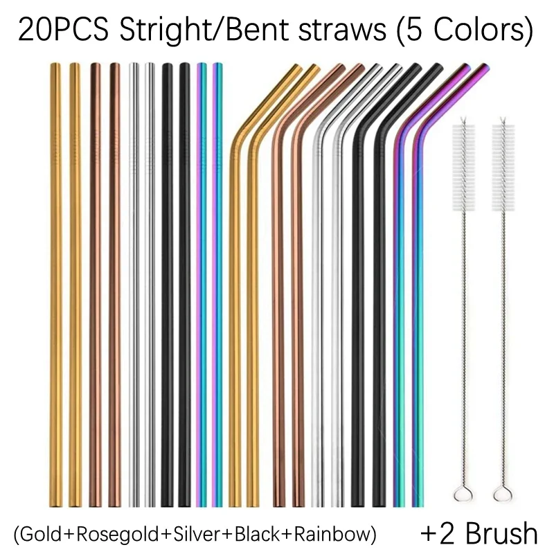 

Colorful Metal Straws Stainless Steel Straws Set Eco-friendly Reusable Drinking Straw Party Mug Drinkware Favor Bar Accessory
