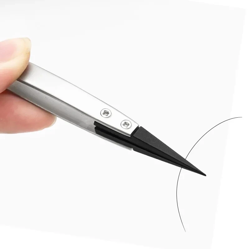 1 조각 정전기 방지 ESD 핀셋 교체 가능한 핀셋 팁 스테인레스 스틸 바디 탄소 섬유 전도성 플라스틱 핀셋