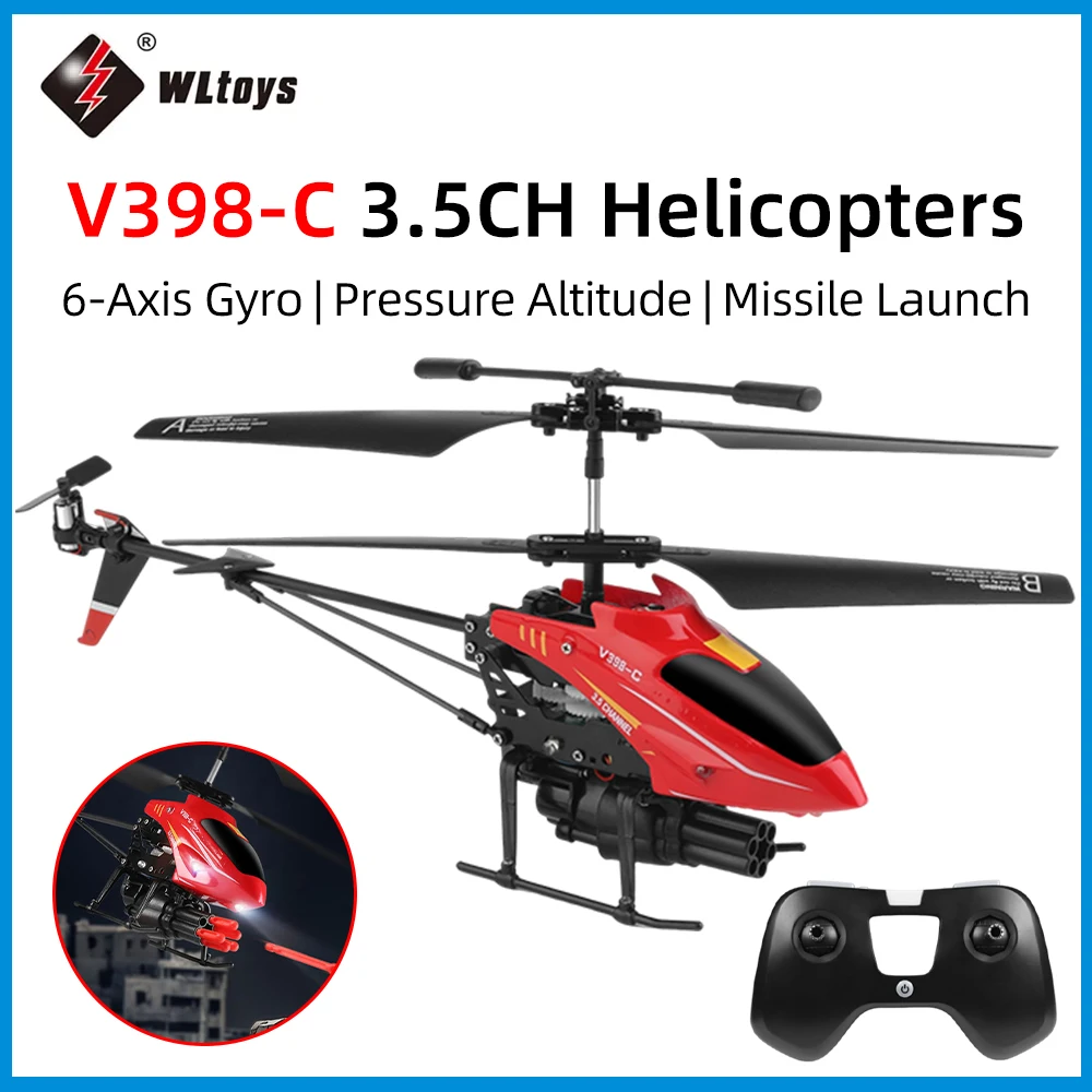 Wltoys RC 헬리콥터 V398-C 비행기 발사 헬리콥터 2.4GHZ 6 축 자이로 압력 고도 3PCS 모터 원격 제어 항공기