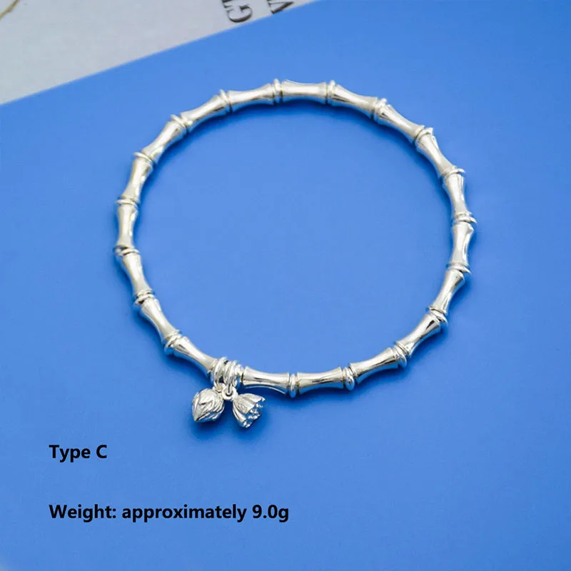 925 Sterling Silver Bamboo Knot Bracelet Women's Knot High Sterling Silver Bell Bracelet New Lucky Silver Bracelet Gift