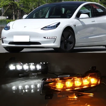 1 paio DRL per auto per Tesla Model 3 Model Y 2017 2018 2019 2020 2021 2022 luci di marcia diurna LED Daylight fendinebbia indicatori di direzione