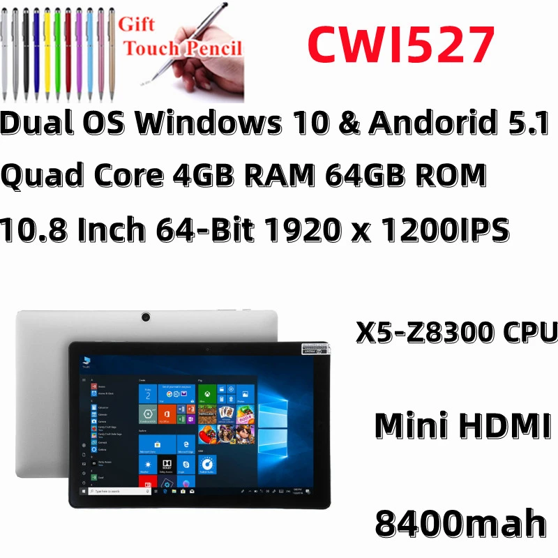 best writing tablet 64-bit Operating System 10.8 Inch CWI527 Tablets PC Dual OS Windows 10+Andorid 5.1 Quad Core 4GB+64GB 1920x1200 FUll HD IPS newest samsung tablet