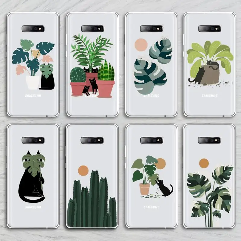 Cat Plant Banana Palm Leaves Custodia Per Telefono Trasparente Per Samsung Galaxy A S Note 23 52 22 20 21 51 71 12 50 10 30 E Fe Ultra Plus