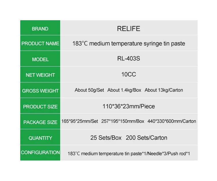 RELIFE BGA Tin Soldering Paste 138℃/183℃/227℃ Lead-Free Low/Medium/High Temperature PCB Repair Welding Flux Syringe Type Solder welding cable