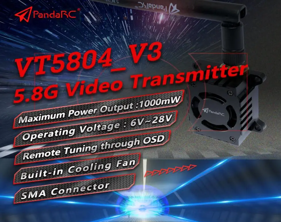 

PandaRC VT5804 V3 5.8G 25mW-1W Video Transmitter 16CH 1000mw VTX 7-28V OSD For FPV RC Drone Long Range