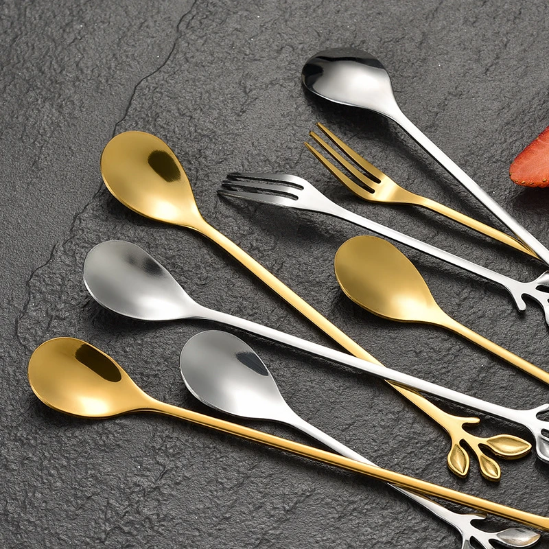 Stainless Steel Spoon 6PCS Creative Personality Tree Leaf Coffee Tea Home Restaurant Dessert Cutlery Set