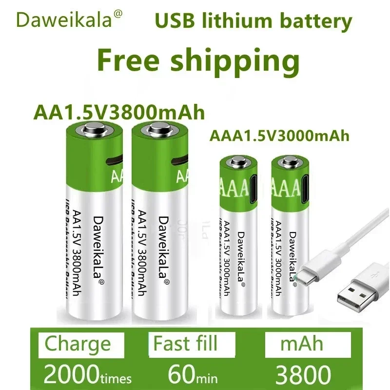 Batteria Al Litio Ricaricabile Aa 1.5 V 3800Mah/1.5 V Aaa 3000Mah, Torcia Elettrica, Orologio Giocattolo, Batteria Al Litio Di Ricambio Batteria Aaa
