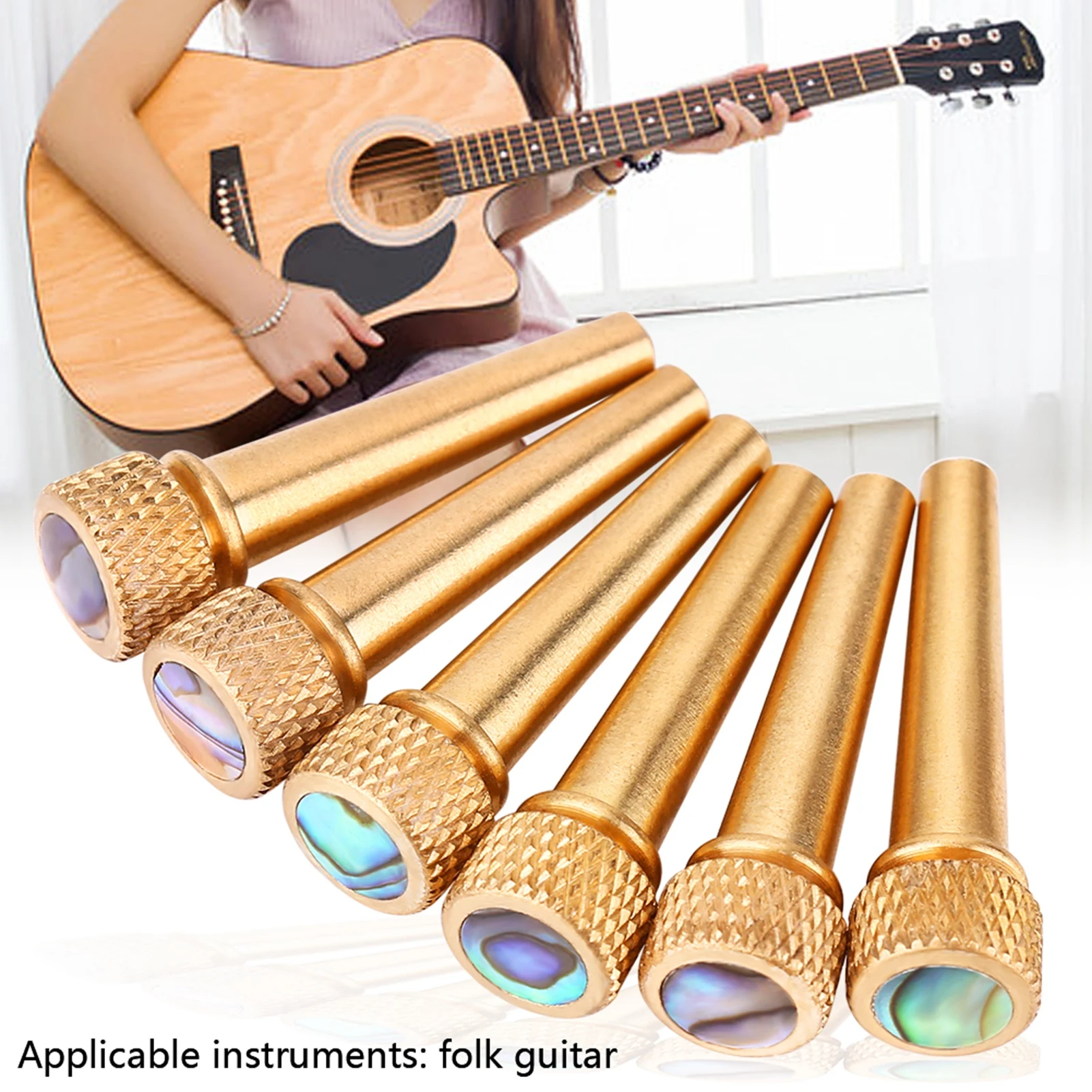 6pcs Guitar Bridge Pins Brass & Abalone Pins Bridge Pin Set Brass for Acoustic Guitar Accessories Bridge Pin with Pearl Shell