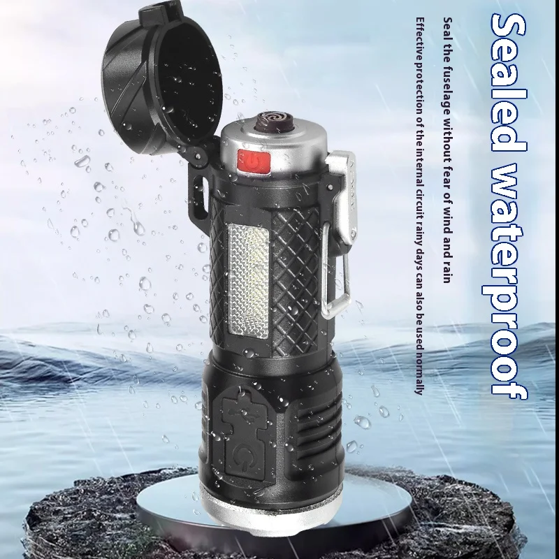 Hot Selling New Multifunctional Charging Outdoor Emergency Portable Cigarette Lighter Waterproof Mini Rechargeable Flashlight