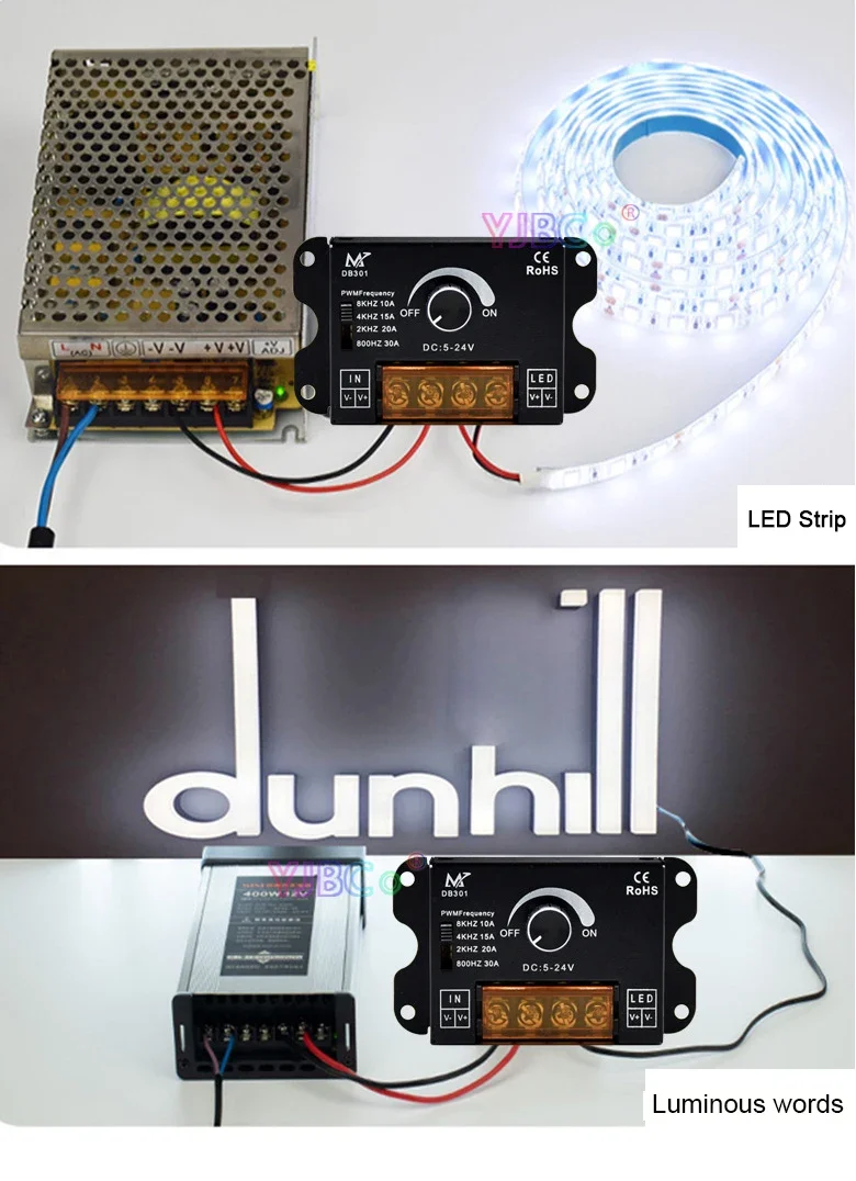 Description Picture 6 of item5V~24V Single color led strip controller switch monochrome Knob dimmer,30A Single High speed Amplifiter power Signal Repeater
