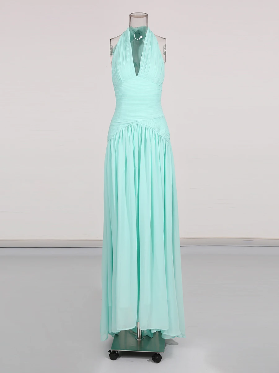 فستان VGH مثير بياقة على شكل V وخصر ضيق مع تصميم م...