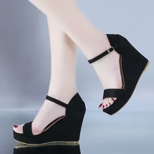 2024Summer Women's Shoes New FashionOne Line Buckle withRound Head Thick Sole Open Toe Sexy Slope Heel Sandals Large Heels 35-42