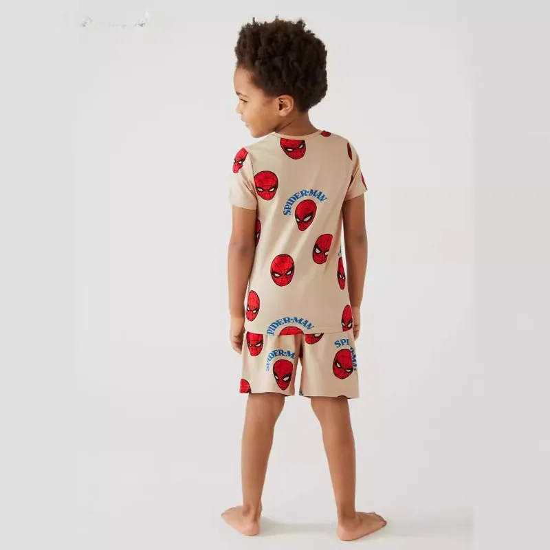 Summer Kids Boy Sets Cartoon Spider Man Marvel Short Sleeved Tee Pullover T-shirt and Elastic Waist Shorts Q1196 2