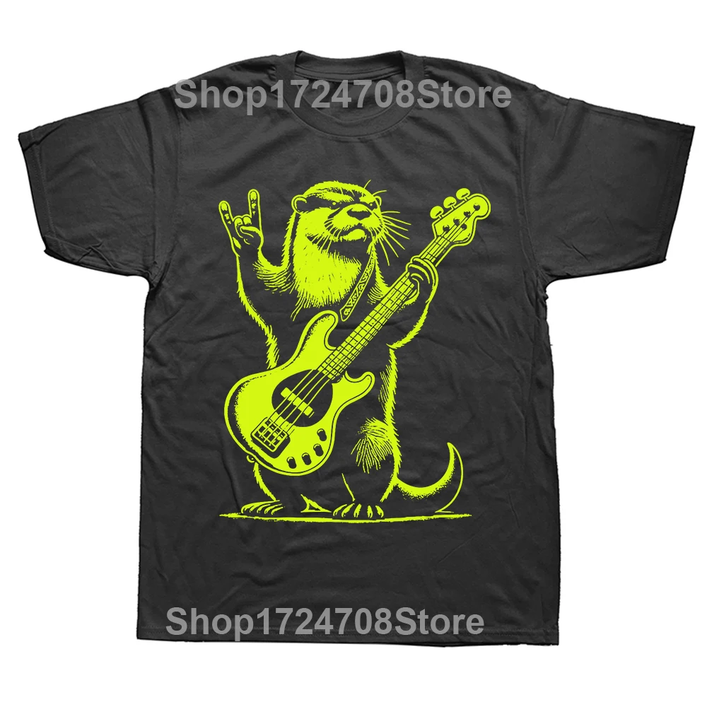 Rock N Roll Otter Playing Guitar Funny Cotton Streetwear T-Shirt