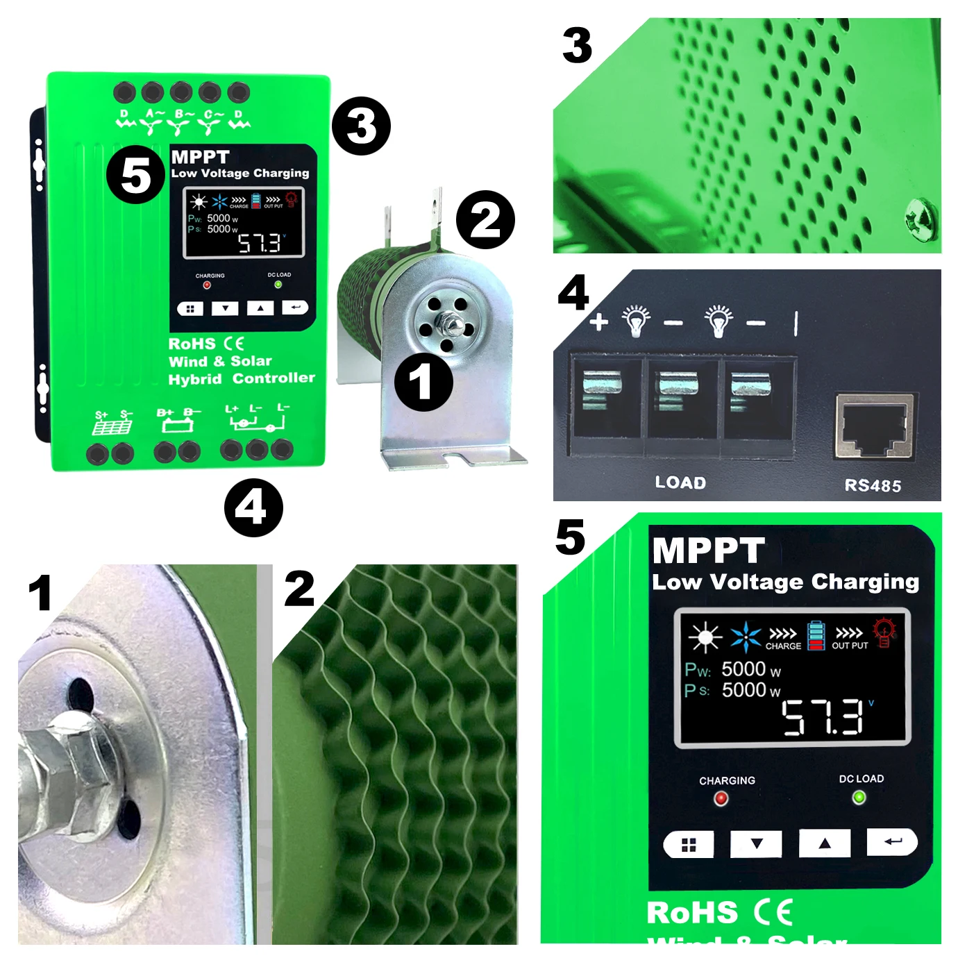 MPPT 풍력 태양광 하이브리드 충전 컨트롤러, 풍력 3000W, 5kw, 태양광 5000W, 12, 24V, 48V, 자동 하이브리드 컨트롤러, 덤프 로드 및 와이파이 옵션