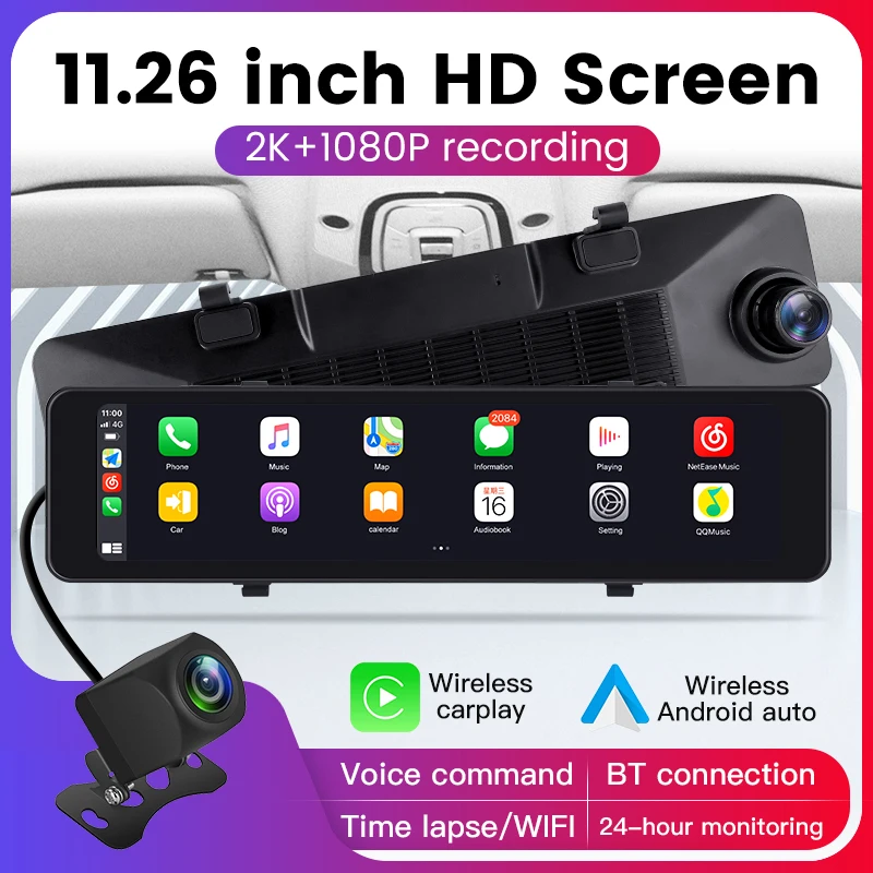 11.26" Touch Screen Mirror Dash Cam Front And Rear Dual Lens Android