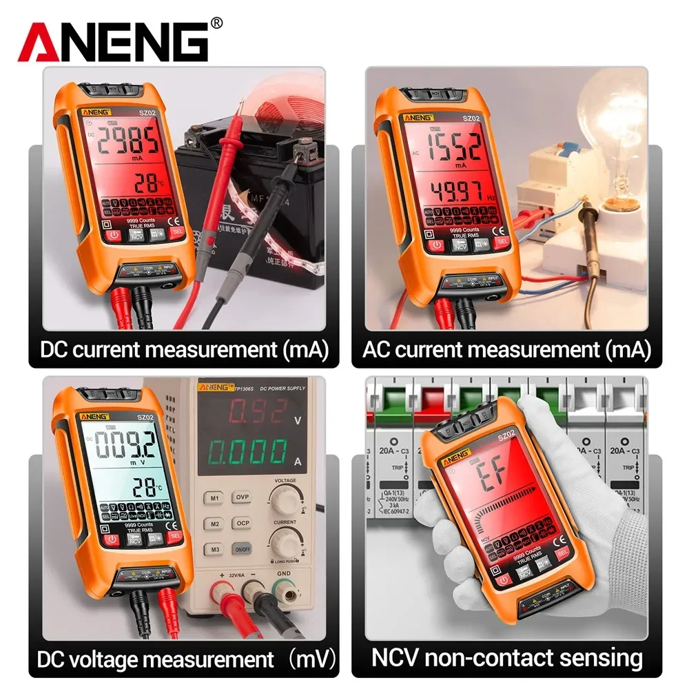 ANENG SZ02 Smart Digital Multimeter 9999 Counts True RMS Auto Electrical Capacitance Meter Temp Resistance Transistor Testers digital multimeter multimeter tester
