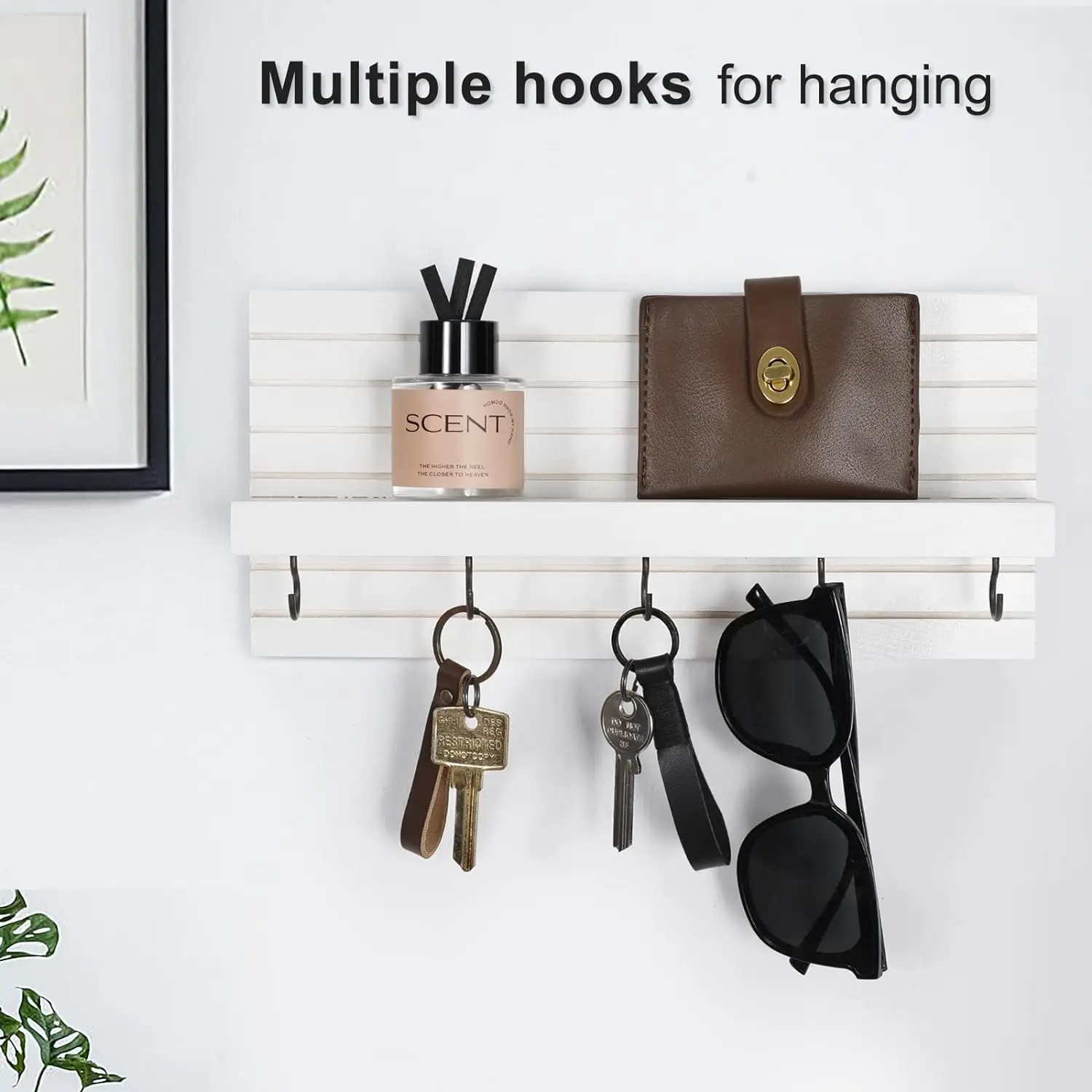 Decorative Key Holder for Wall with Shelf Entryway Wooden Floating Shelf with Hooks Home Decor Key Rack Mail Organizer for Wall 4
