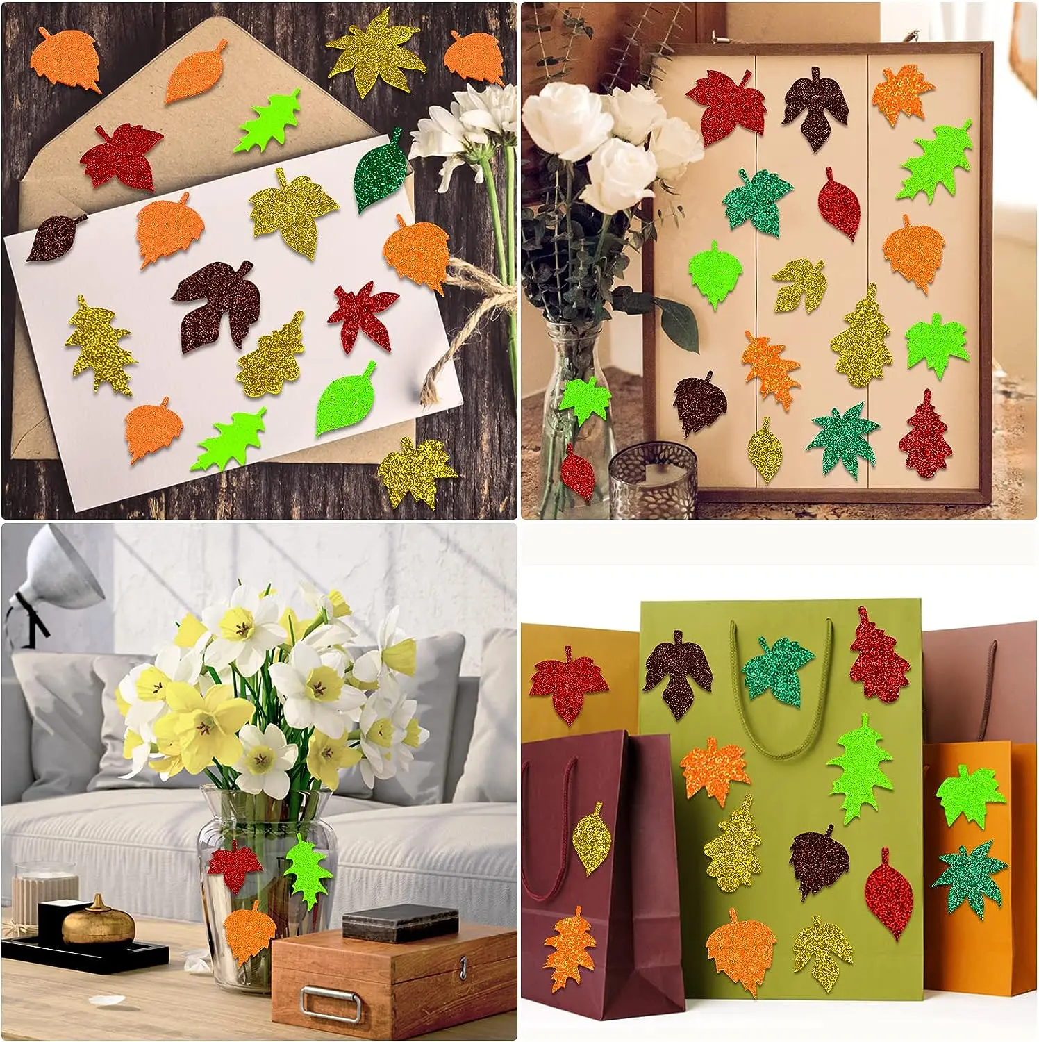 Leaf Glitter Stickers Fall Maple Leaf Foam Sticker for Autumn Thanksgiving  Halloween Party Craft 500 Pcs