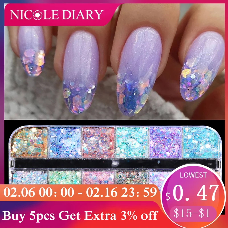 1 Scatola Aurora Nail Paillettes Crystal Thin Irregolare Butterfly Star Sparkly Nail Flakes Uv Gel Polish Manicure Decorazioni Per Unghie