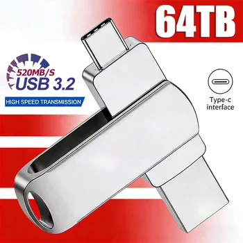 16TB USB 3.2 Flash Drive 520MB/s High Speed 2in1 TypeC OTG Pen Drive Waterproof Large Storage for Phone Computer PC Data Storage 1
