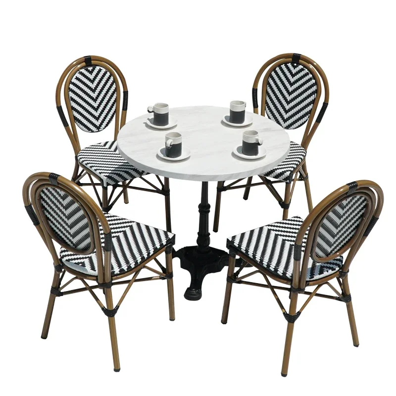 French Homestay Small Apartment Garden Furniture Sets Retro Outdoor Balcony Rattan Chair Restaurant Hotel Leisure Table Chairs