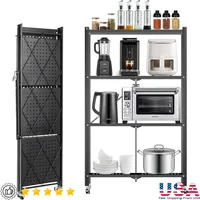 4-Tier Foldable Metal Storage Shelf with Wheels Heavy Duty Organizer Bathroom Kitchen Office Garage Space Saving Display Rack 1