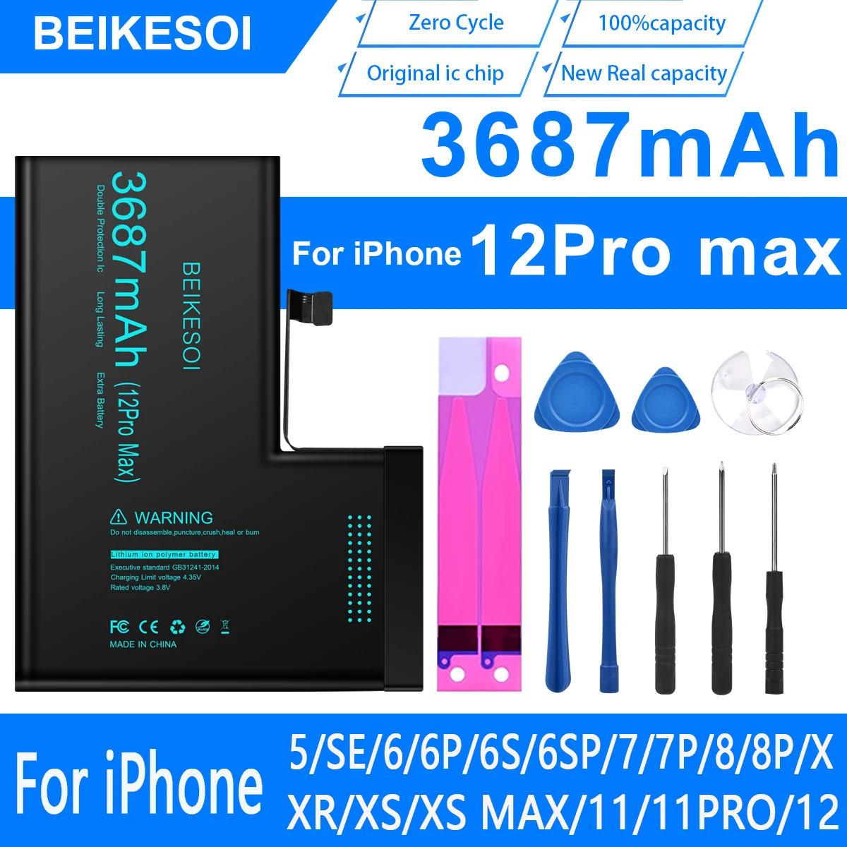 

BEIKESOI Battery For iPhone 12 Pro MAx 13 battery Mobile Phone Battery For iPhone 12pro 12promax 13pro 13promax with Tool