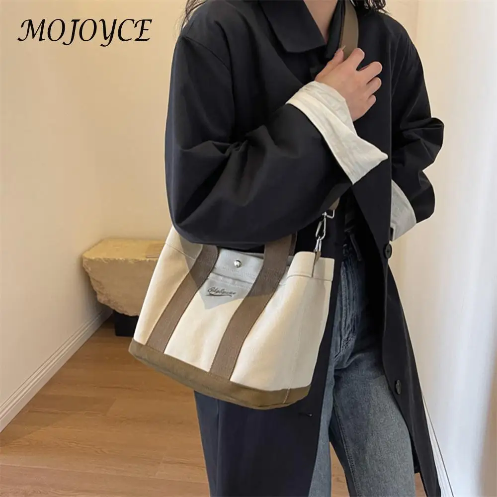 Women Fashion Shoulder Wide Adjustable Strap Canvas Simple Shopping Multi-Pockets Patchwork Tote Handbag Daily Sling Bag_voghion.com