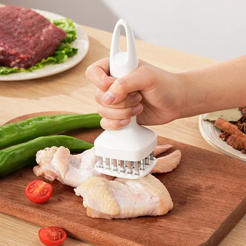 Meat Tenderizer Stainless Steel Meat Looser 24 Needle Automatic Spring Hammer Rib Breaking Perforator Kitchen Gadgets meat tenderizer meat hammer