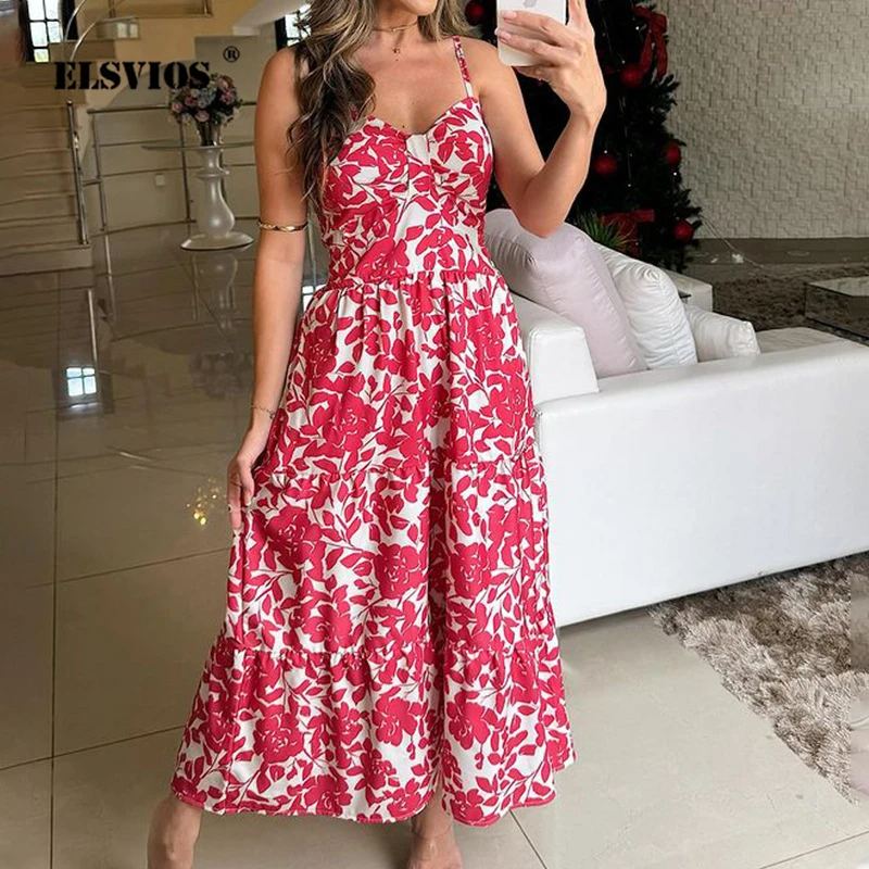 

Женское богемное платье с открытыми плечами, элегантное Привлекательное платье-трапеция с цветочным принтом, на бретелях-спагетти, весна 2024