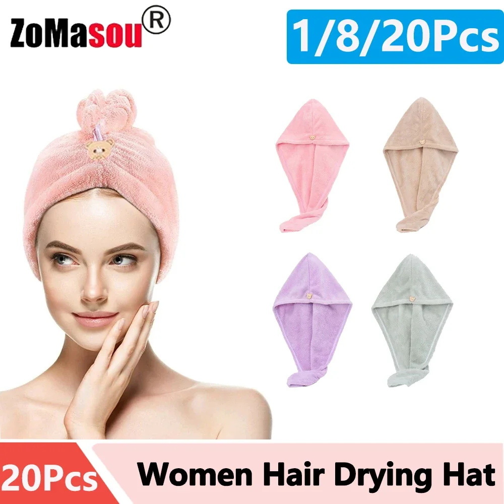 Women Drying Hair Towel Quick-dry Hair Cap Microfiber Drying Wrap Super Absorption Triangle Shower Hat Towel Tool 1/8/20Pcs shower cap,hair towel