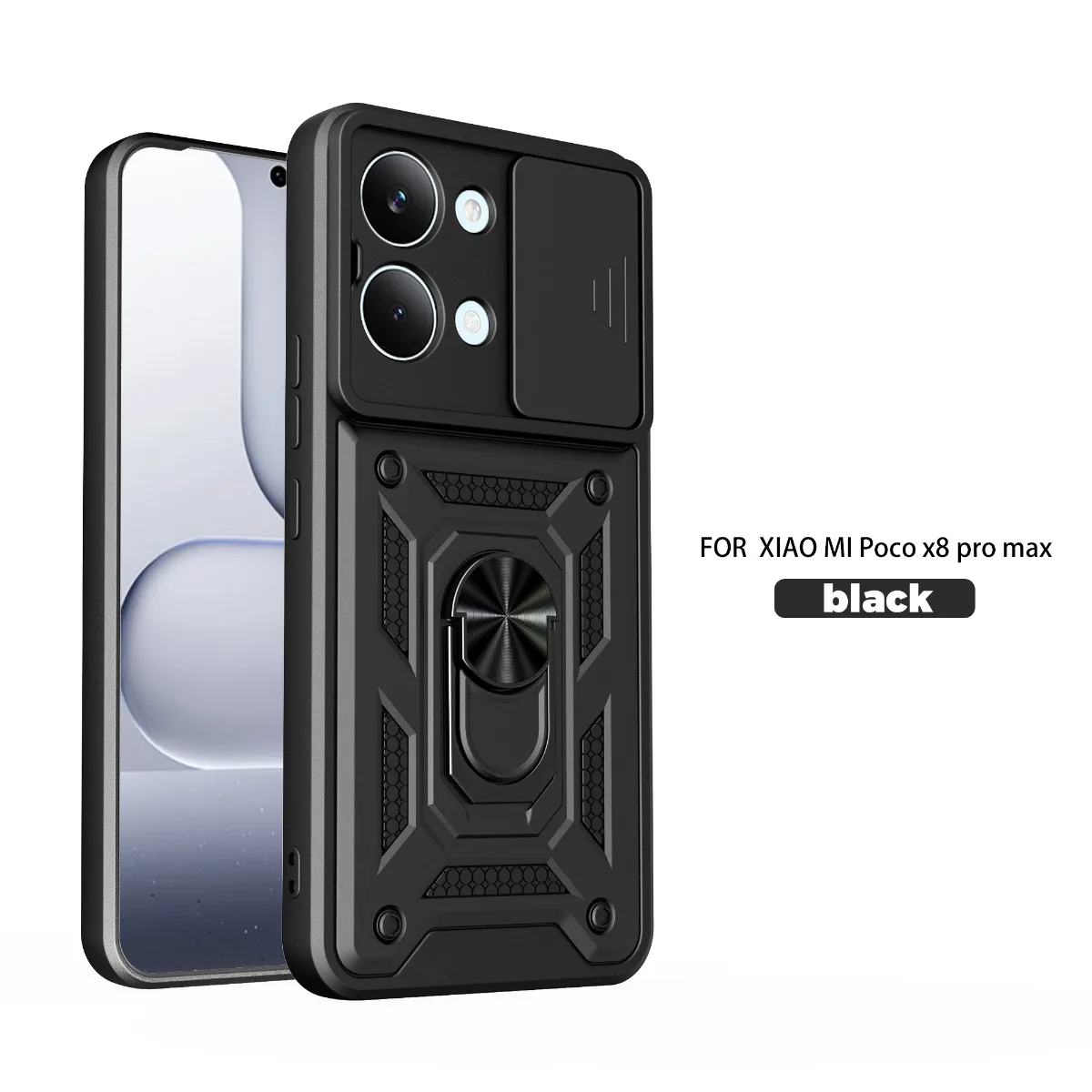 Enhanced Magnetic Ring Holder Armor Phone Case with Slide Camera Protection