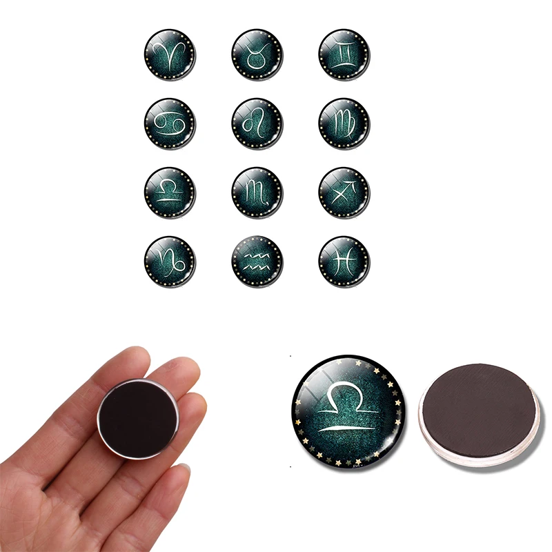 

Retro Zodiac Fridge Magnet Glass Cabochon 30mm Fridge Stickers Home Decor Magnetic Sticker Decoration Kitchen Souvenirs Gift