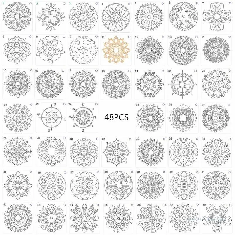 

M17F 48pcs/set Mandala Stencils DIY Painting Scrapbook Coloring Embossing Album Decorative Template