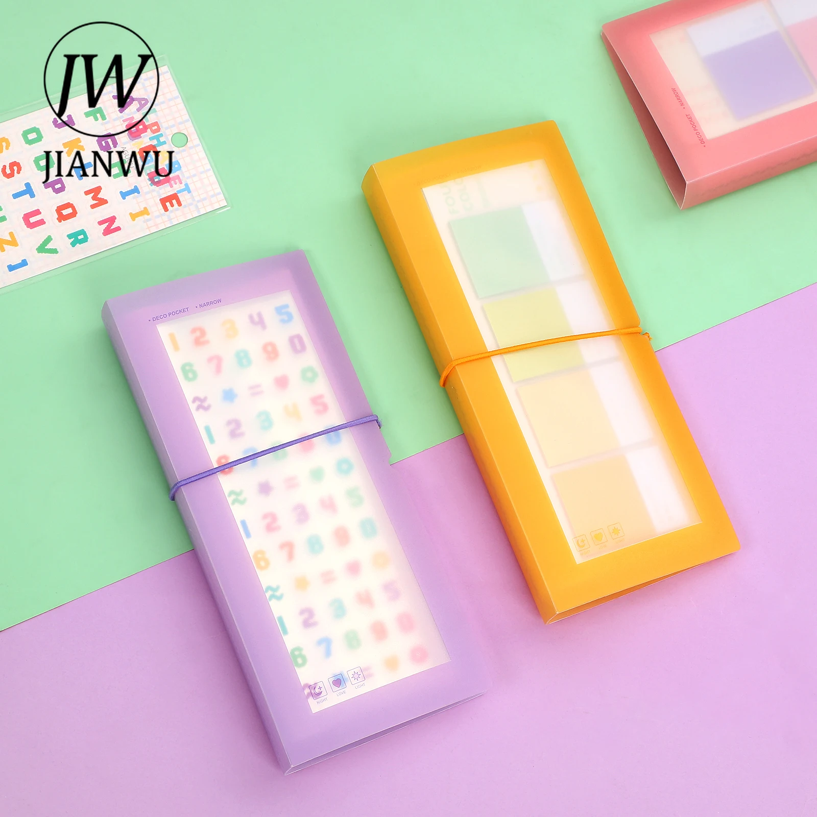 JIANWU Cute Cartoon Card Note Holder Korea Long Journal Sticker Picture Card Holder Organizer Kawaii Stationery Storage Supplies