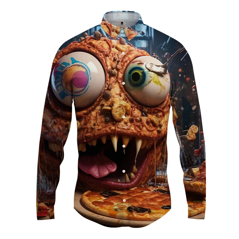 thumbnail image 1 of Camisas de manga larga con estampado 3D de pizza para hombre, camisas de hip-hop de calle de primavera y otoño, blusas góticas casuales de moda para hombre Y2k, 1 of 5