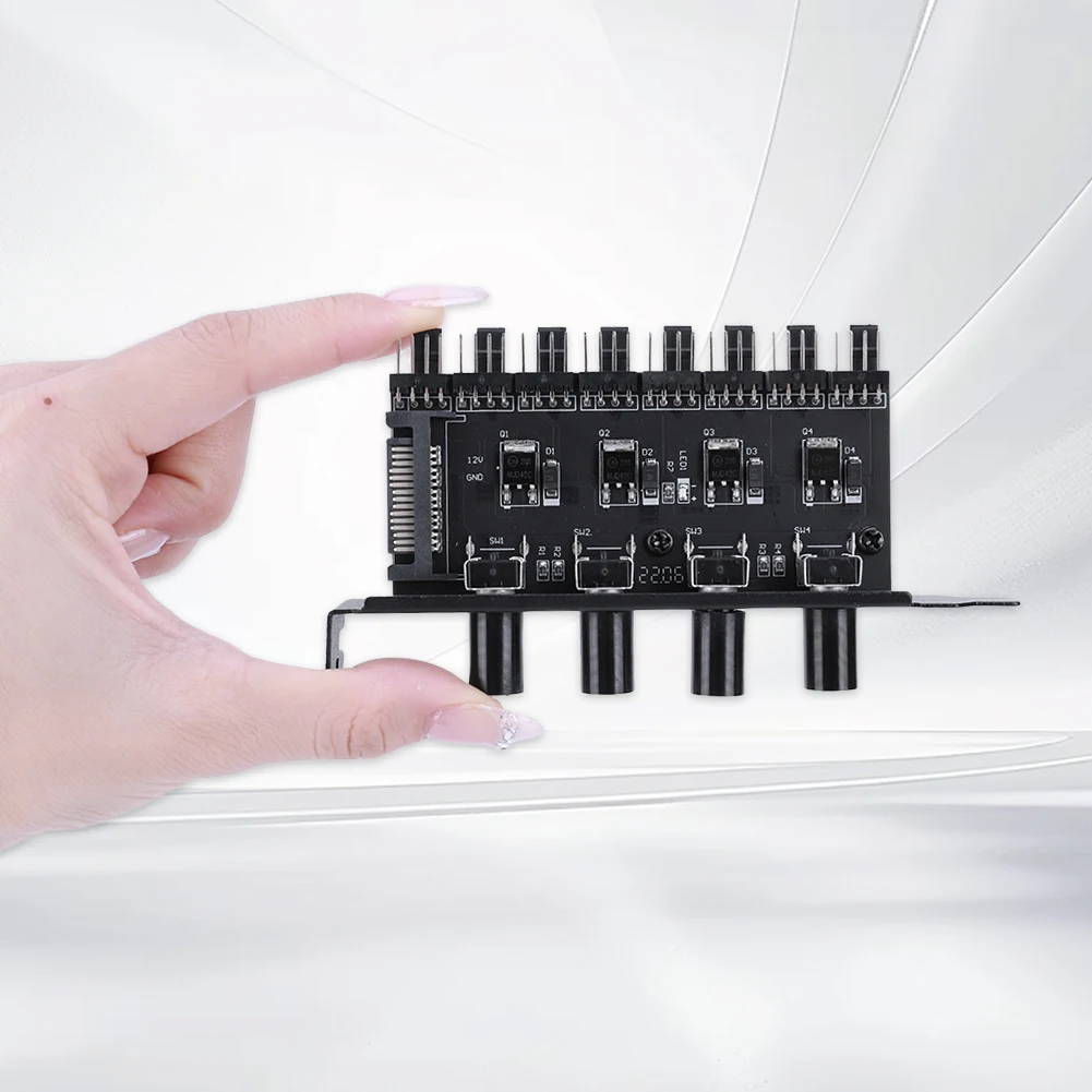 PC Fan Hub SATA/4 Pin Adapter CPU Cooling Fan 8 Channel  4 Knob PWM Cooler Fan HUB PWM Hub Cooling Fan Speed Controller