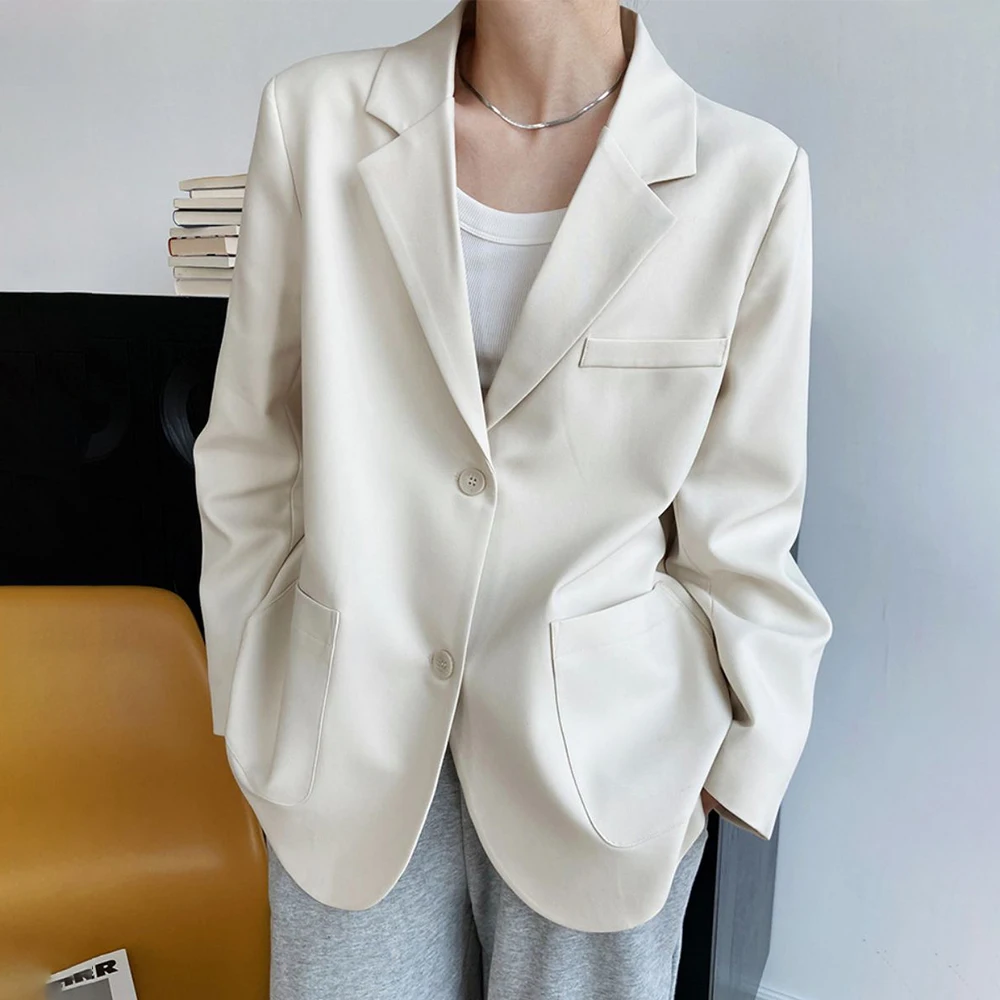 Fashion Women's Blazer Notched Collar Single Breasted Long Sleeve Loose Solid Color Suit Jackets Summer 2023 New пиджак женский