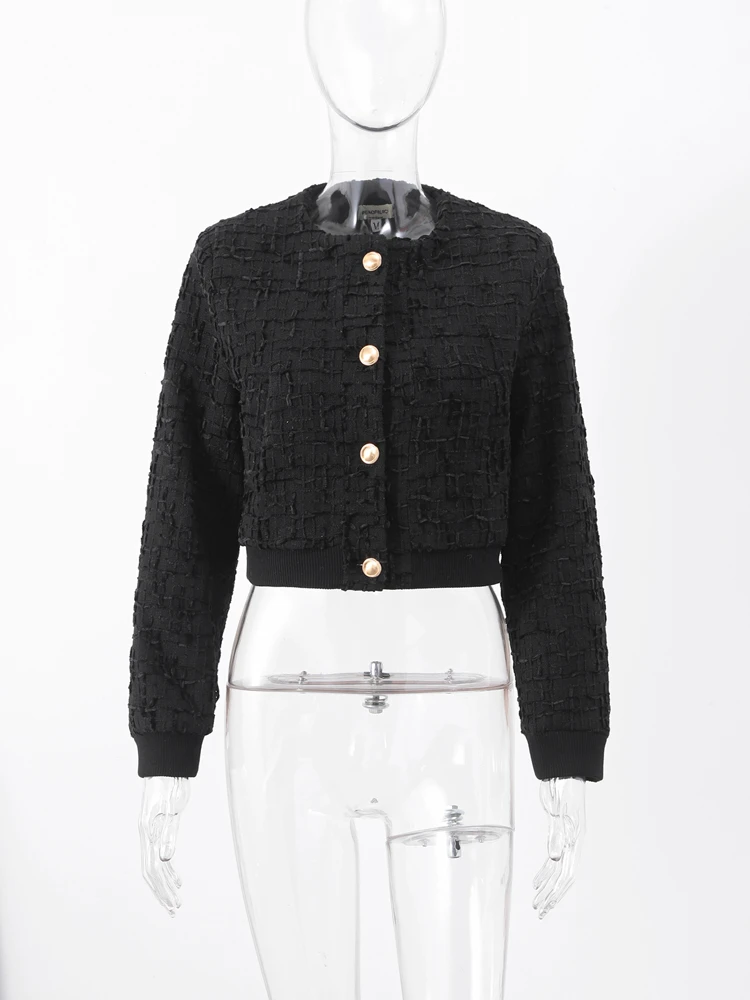 Tweed Short Bomber Jacket Women 2023 Autumn Winter Casual