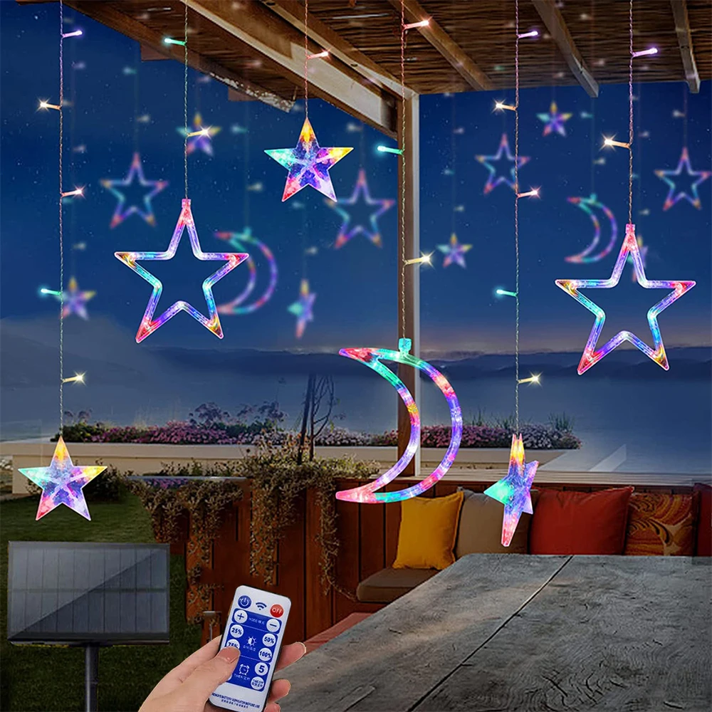 Solar Light LED Star Moon Christmas Fairy Lights Garland Curtain String