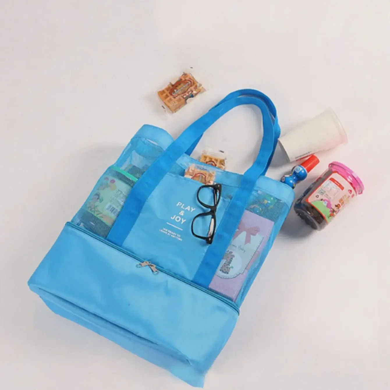 1pc-Outdoor Picnic Beach Bag Large Capacity Transparent Mesh Bag Double-layer Insulated Tote Bag Office Lunch Snacks Picnic Bag
