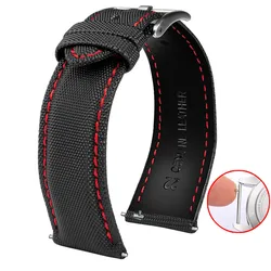 Versatile Nylon Leather Canvas Watch Strap - Men's & Women's Sizes Available - 22mm (Red line-S pin)