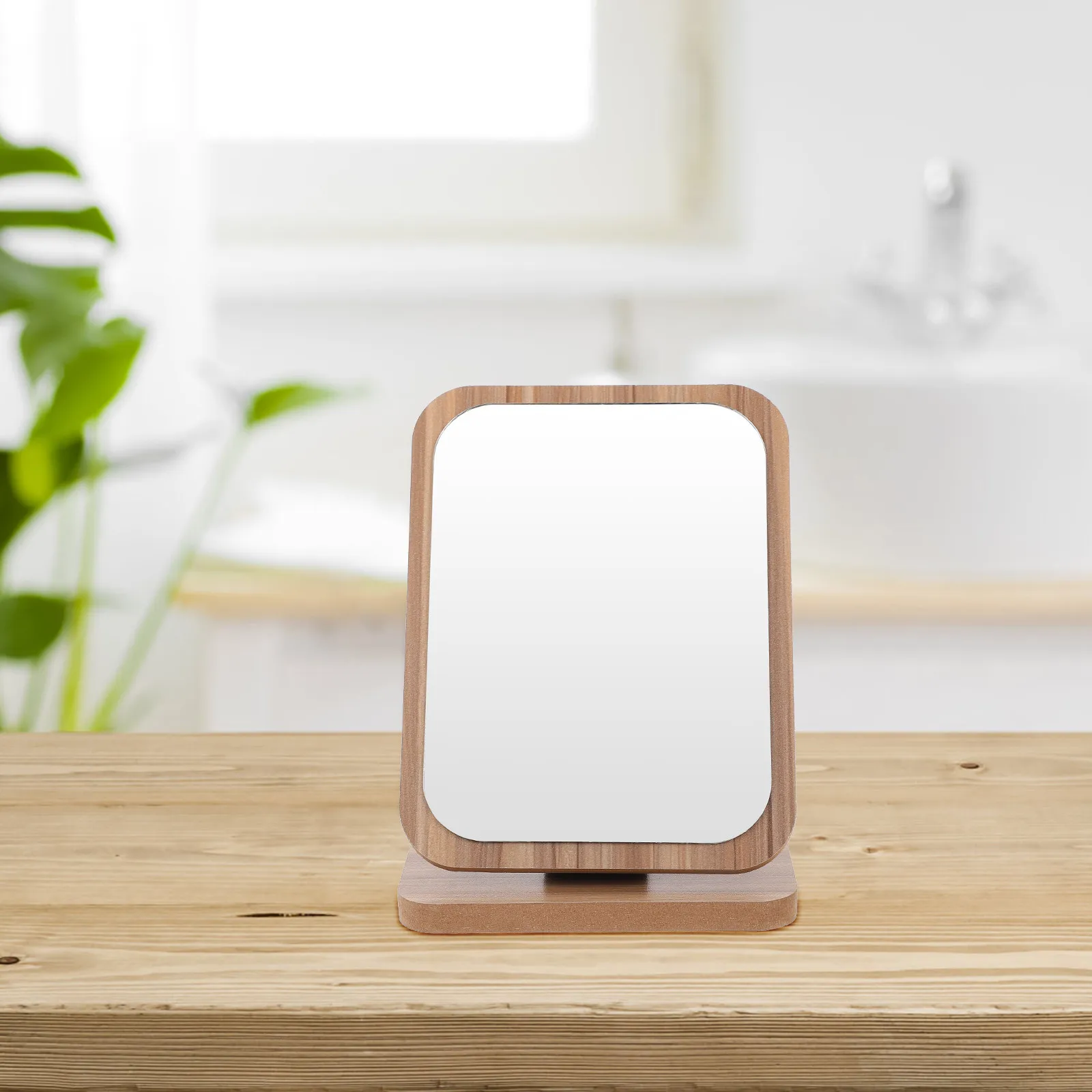 1Pcs 탁상용 거울 나무 베이스 견고한 구조로 청소가 쉬운 표면 가정용 기숙사 책상 패션 액세서리에 적합